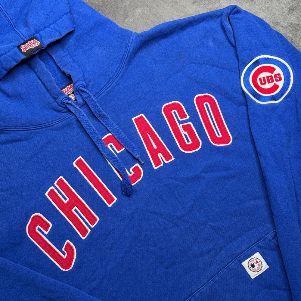 Stitches Chicago Cubs Hoodie Mens XL Blue‎ MLB Embroidered Pullover Sweatshirt